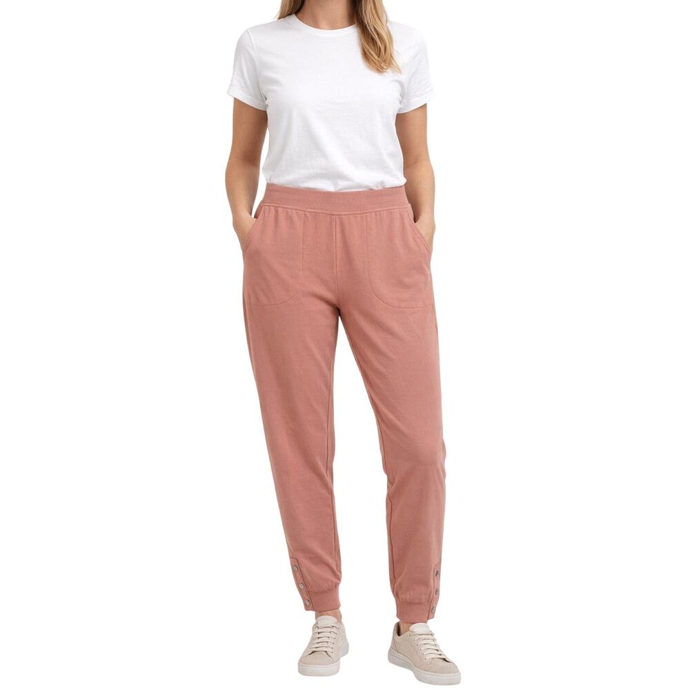 Denim & Co. Active Medium Pink Soft Knit Ankle Pant Antique Rose Ankle Embellish